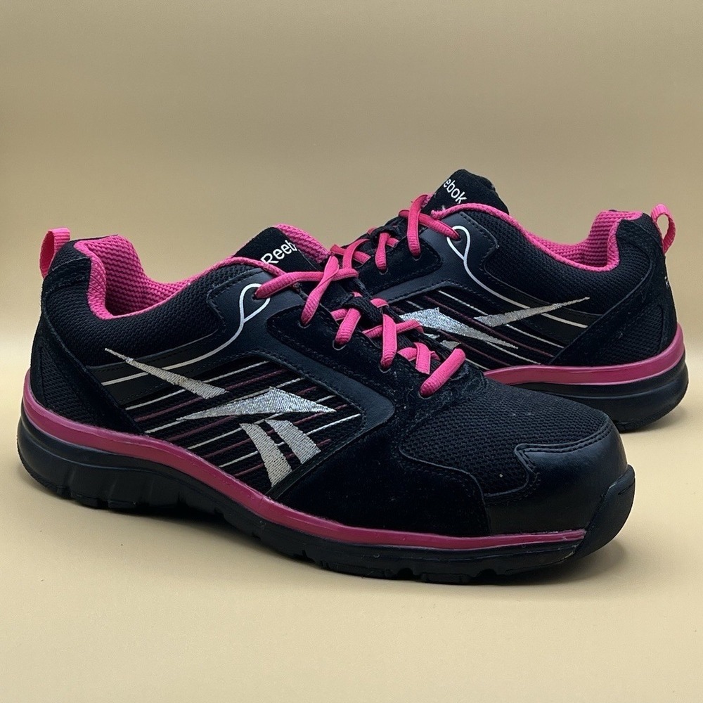 Reebok Anomar Black Pink Leather Composite Toe Work Shoes - Women's Size 11‎